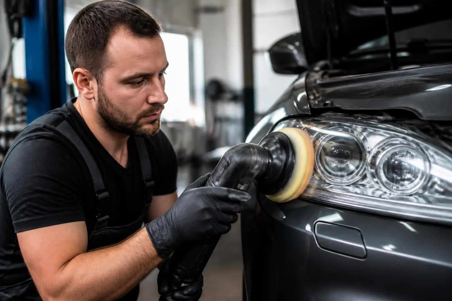 découvrez les conseils d'un professionnel pour polir efficacement les phares de voiture grâce à une polisseuse rotative et redonnez-leur éclat et transparence.