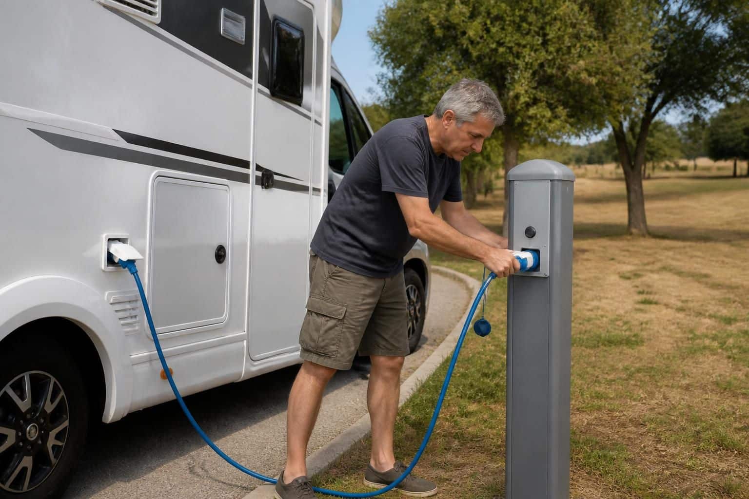 découvrez comment sécuriser le branchement électrique 220v de votre camping-car sur une aire de service, pour profiter de vos vacances en toute tranquillité et sécurité.