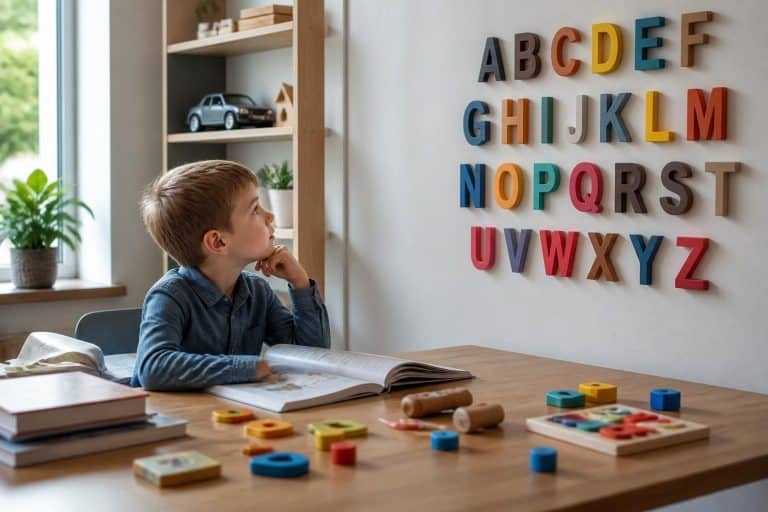 découvrez comment l'enfant explore l'alphabet en cherchant une marque de voiture commençant par la lettre g, alliant apprentissage et curiosité.