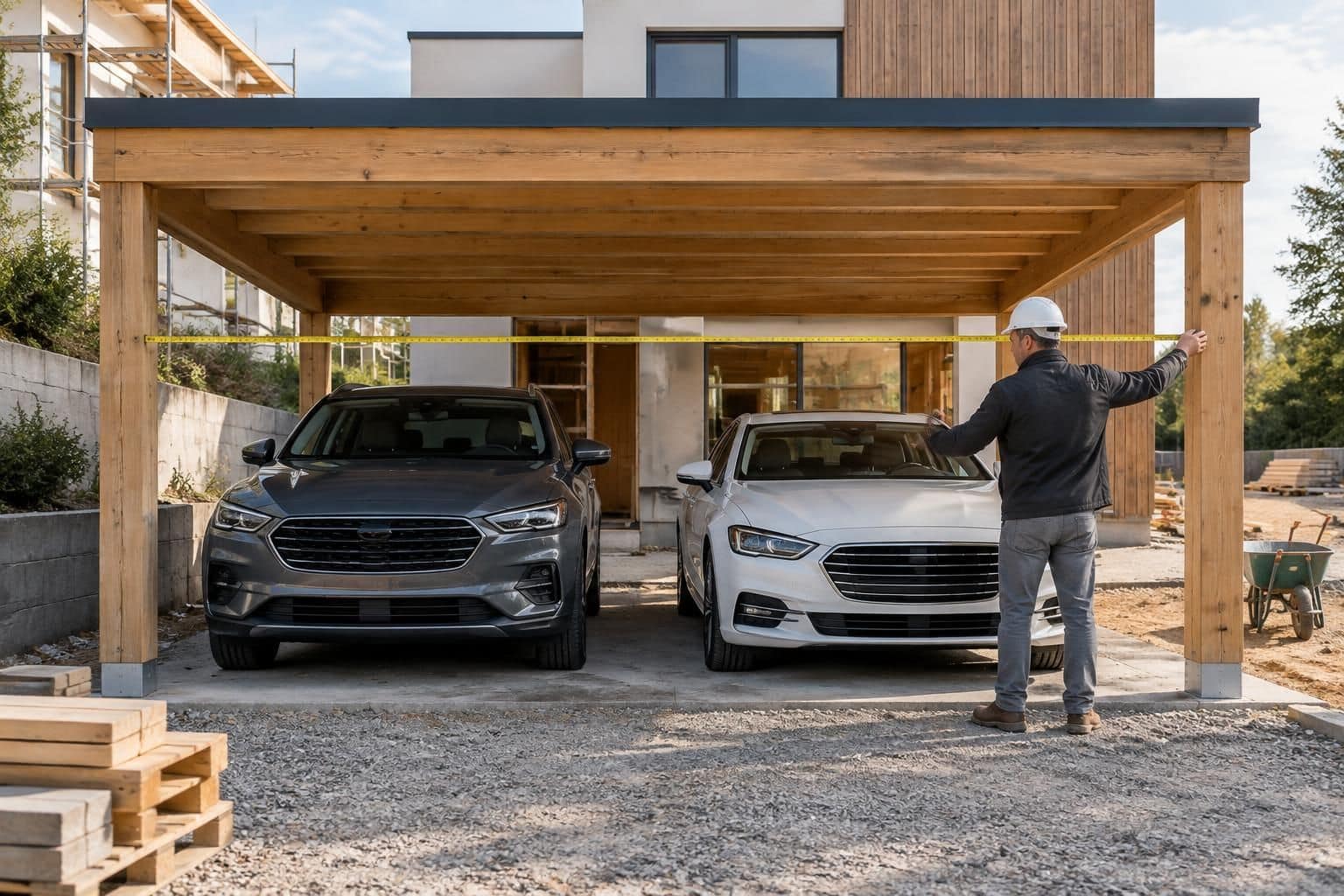 découvrez comment l’architecte détermine la largeur adaptée d’un carport pour deux voitures lors de la construction de votre maison.